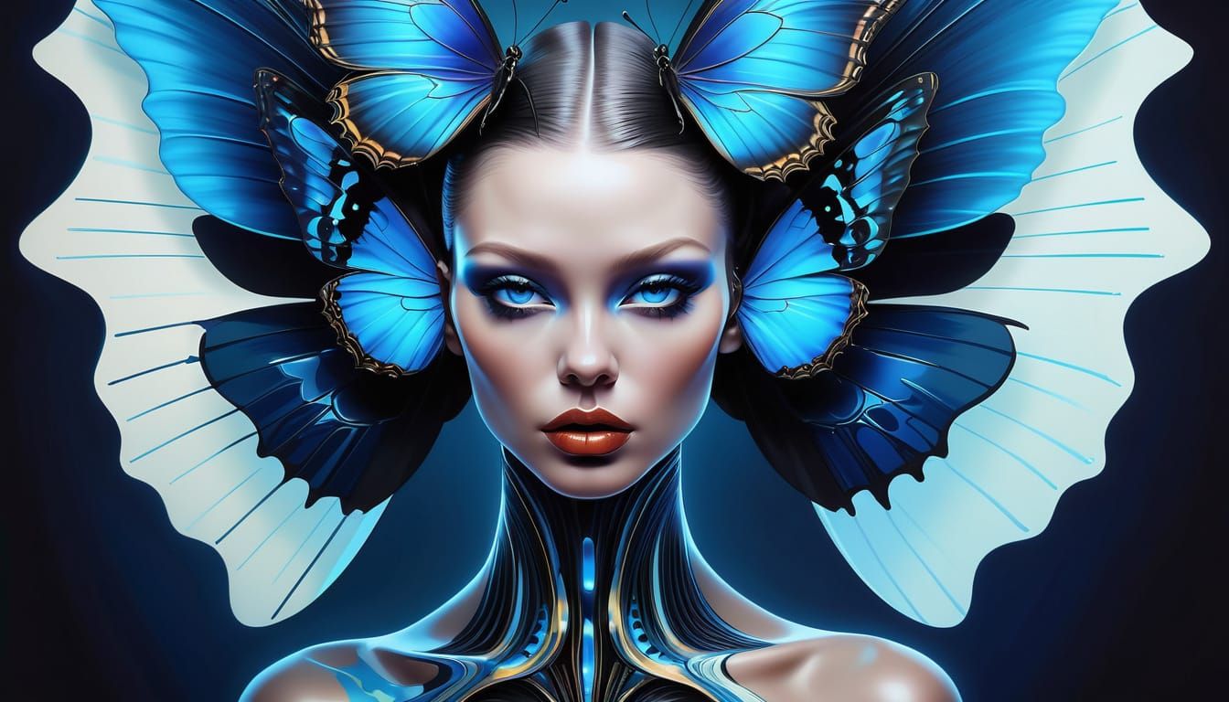 Glowing Glitch Morpho Portrait in Pop Art Deco Style