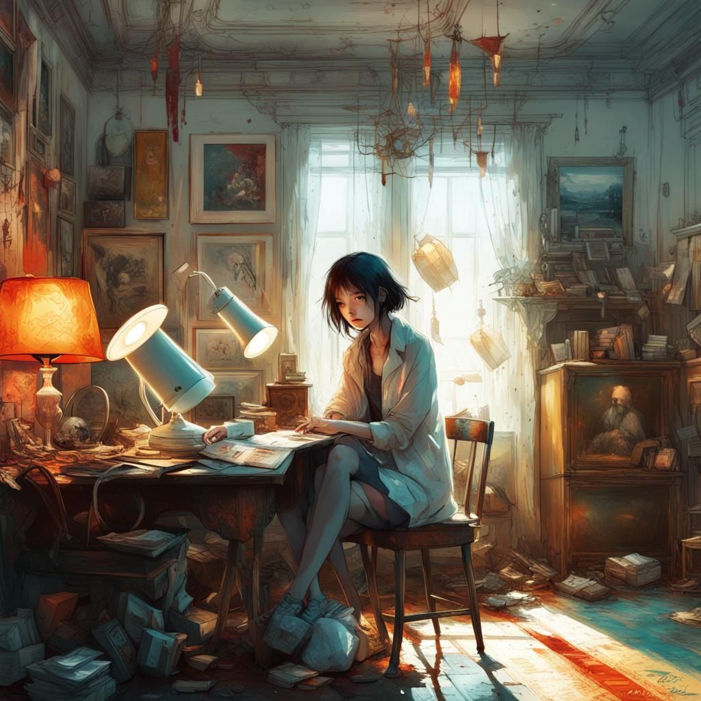 Colorful Lamp with Bright Eyes, Detailed Fantasy Art