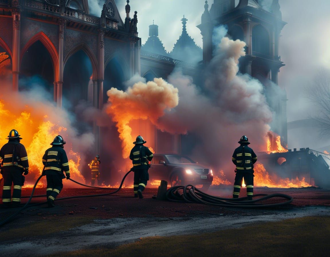 Heroic Firefighters Battle Blaze in Neo-Gothic City