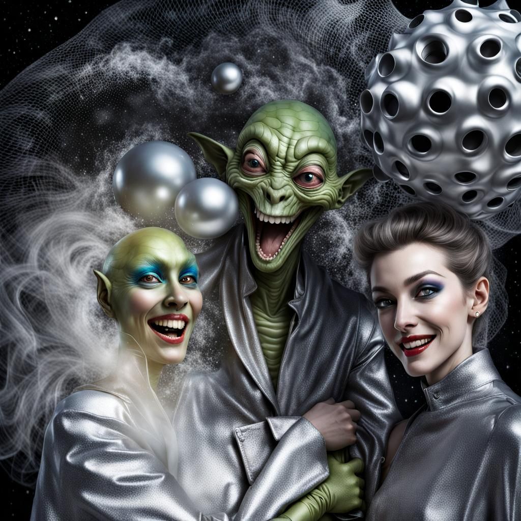 Exuberant Aliens in Cosmic Dreamscape, Photorealistic Art