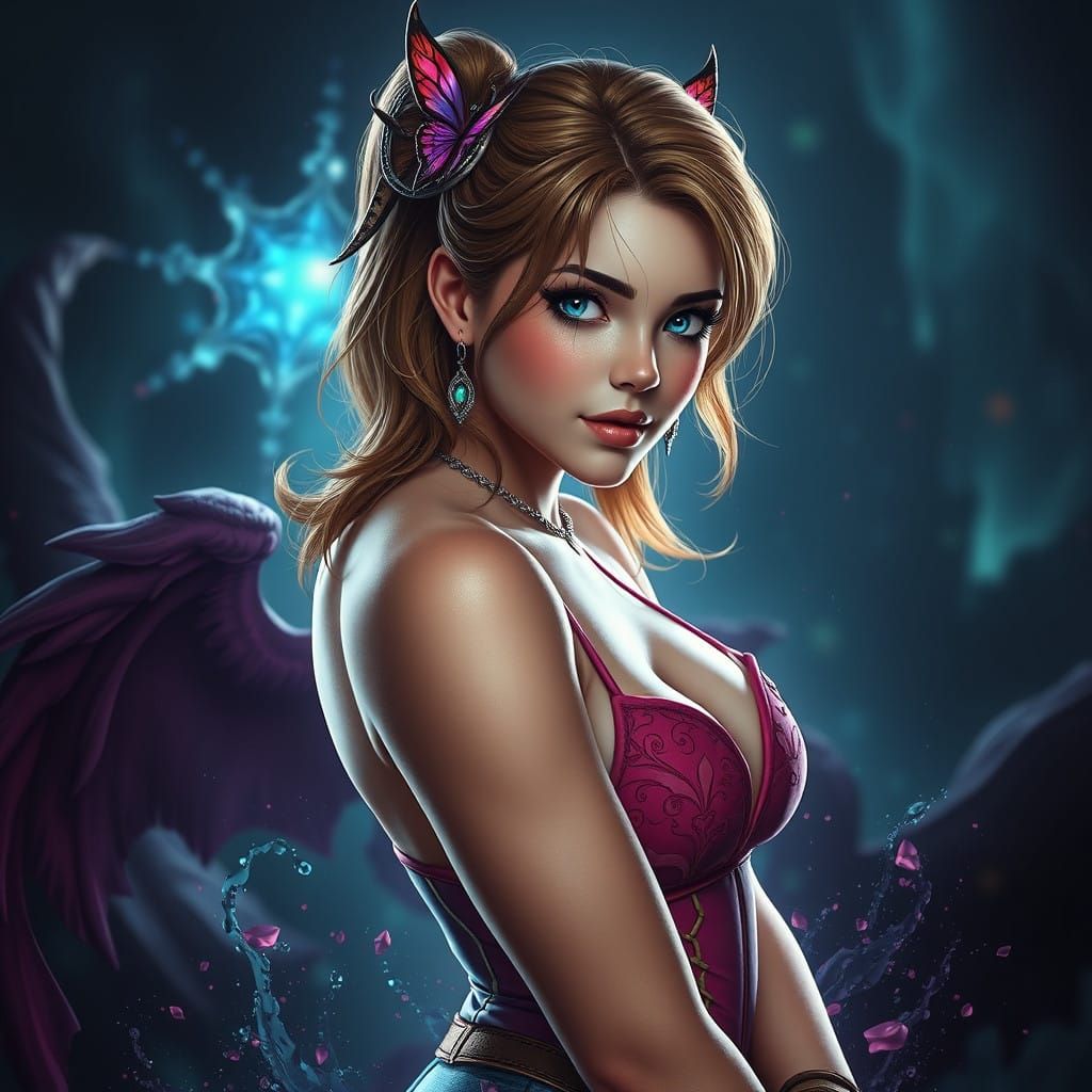 Fantastical Pin-Up Girl in Vibrant Colors