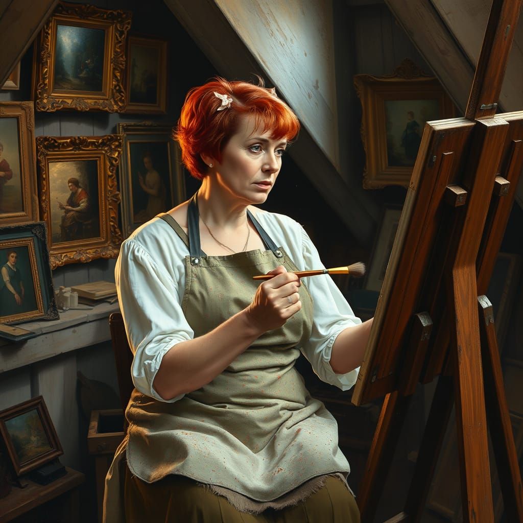 Middle-Aged Artist in Cozy Attic Studio