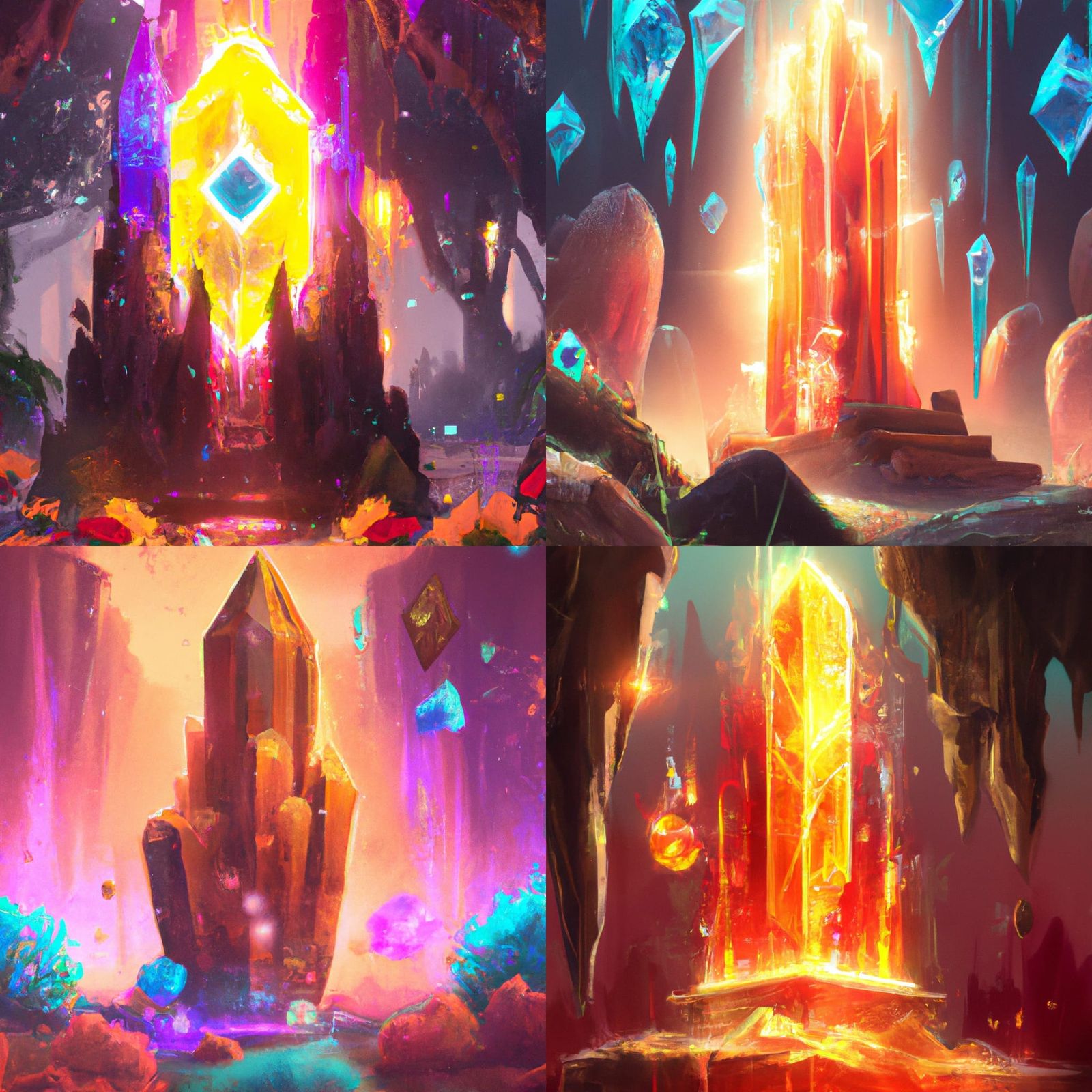 Luminous Crystals Surround Monolith, Detailed Matte Painting