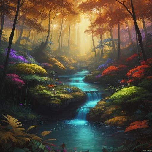 Mickey Mouse in Magical Forest: Oil Painting