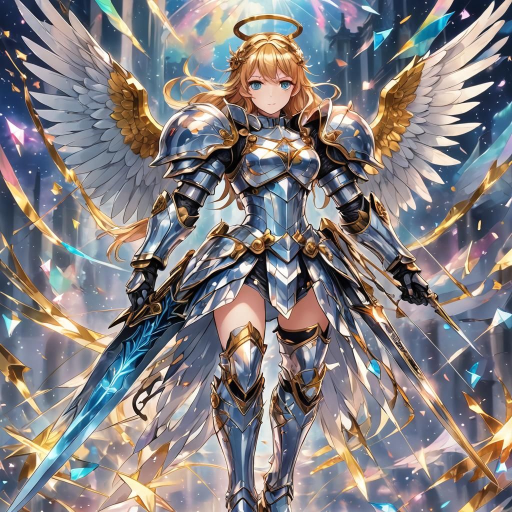 Anime Angel Knight with Prismatic Effect