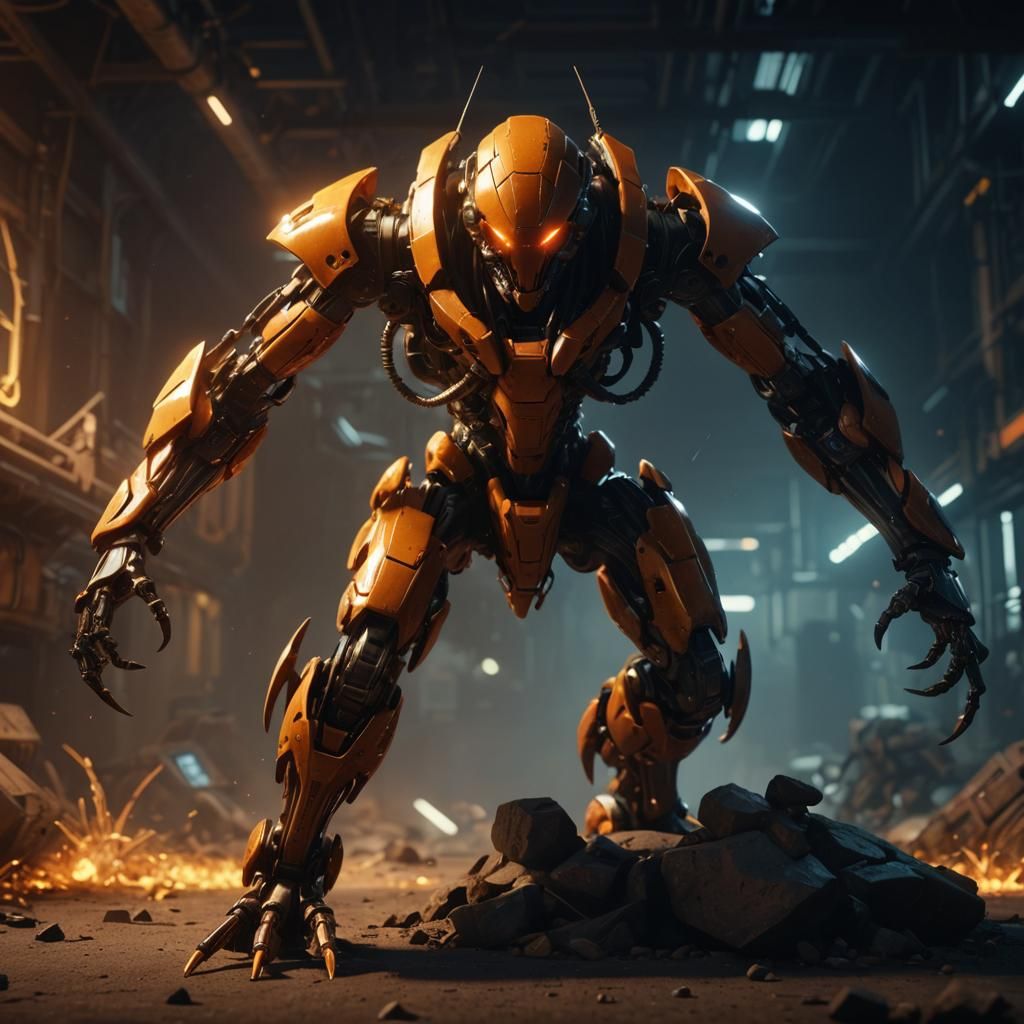 Cyborg Mantis Scorpion with Dark Orange Lasers