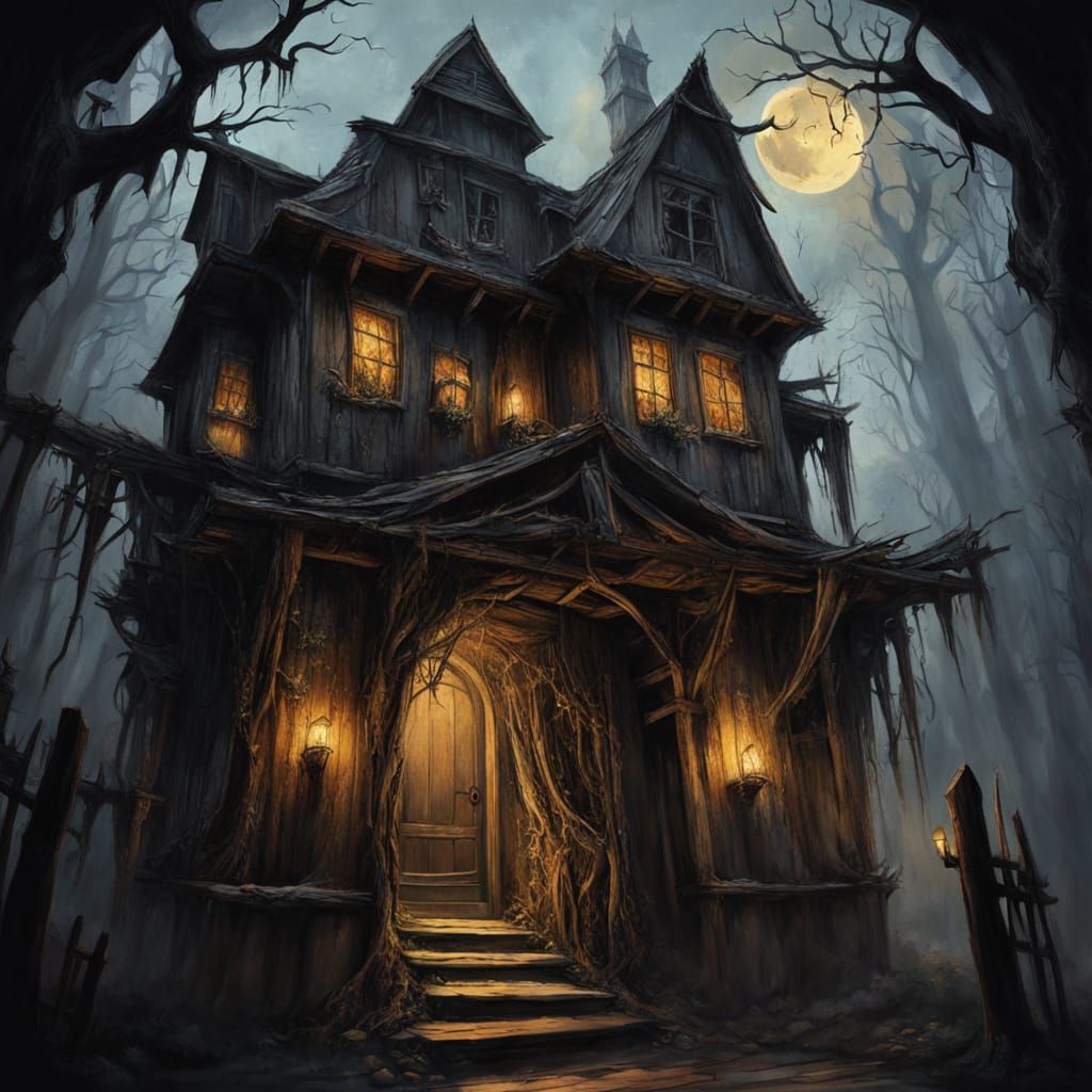 Kuzya Opens Baba Yaga's House: Gothic Oil Painting