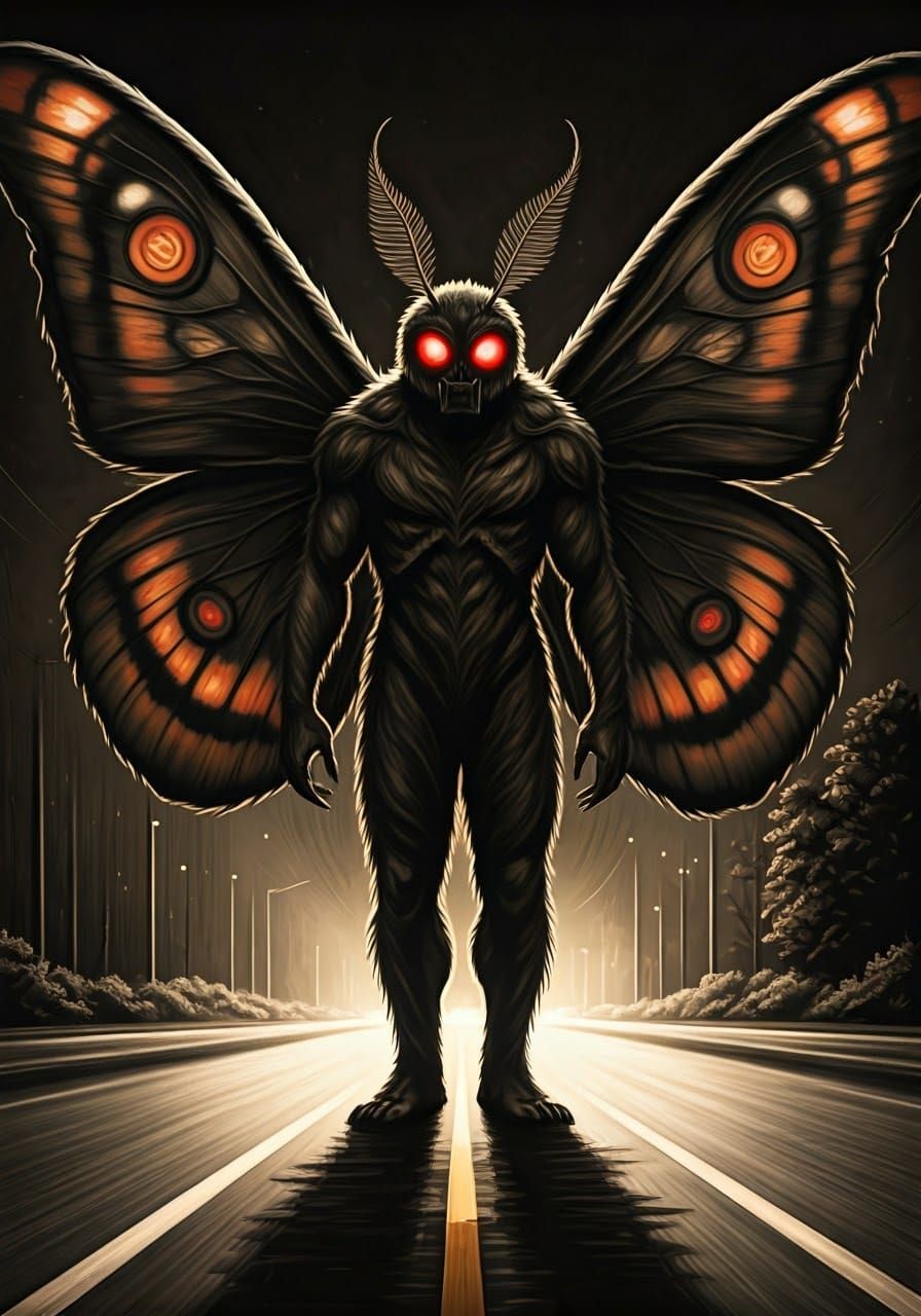 Mothman: Charcoal Sketch of Cryptid Encounter