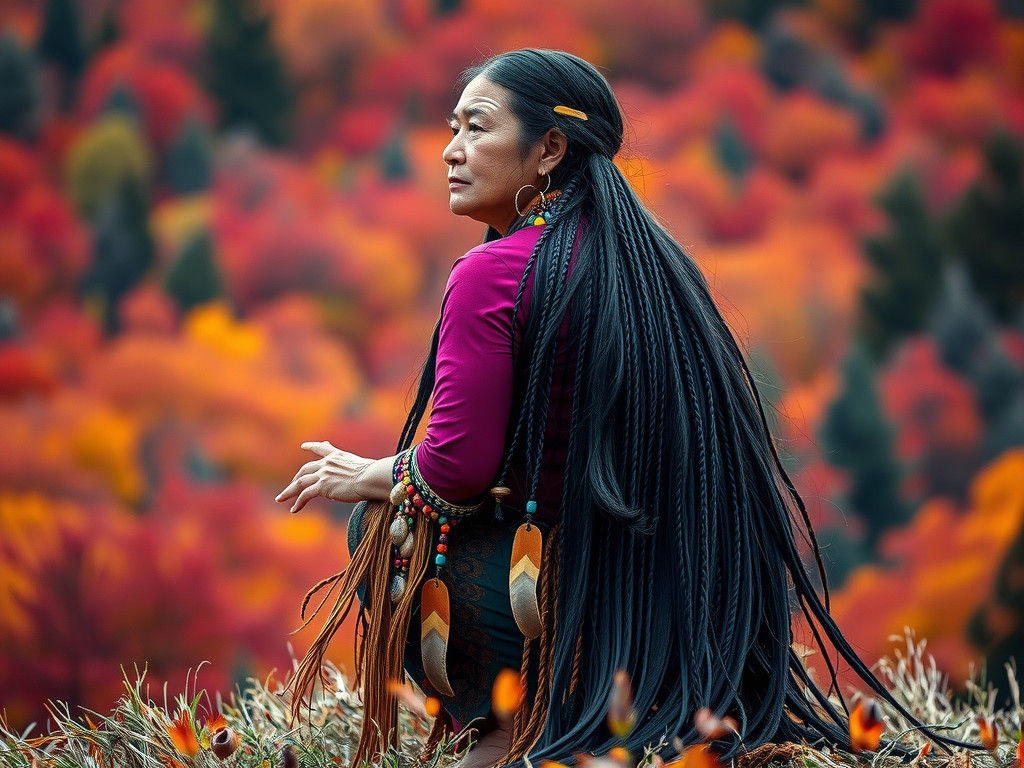 Navajo Medicine Woman in Autumnal Landscape