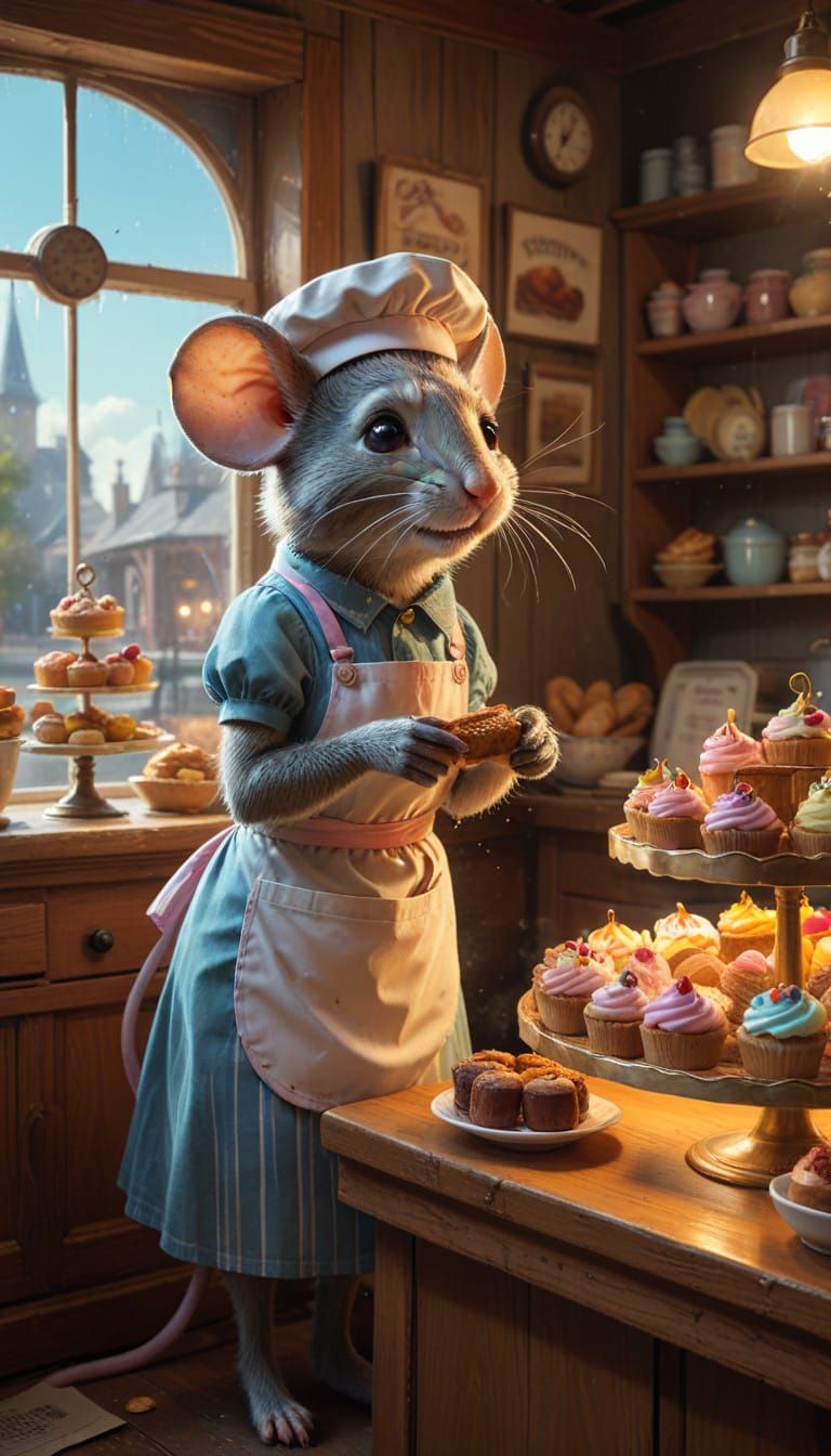 Whimsical 1950s Bakery Scene in Vibrant Colors