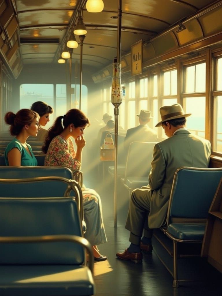Vintage Bus Scene in a Nostalgic Glow