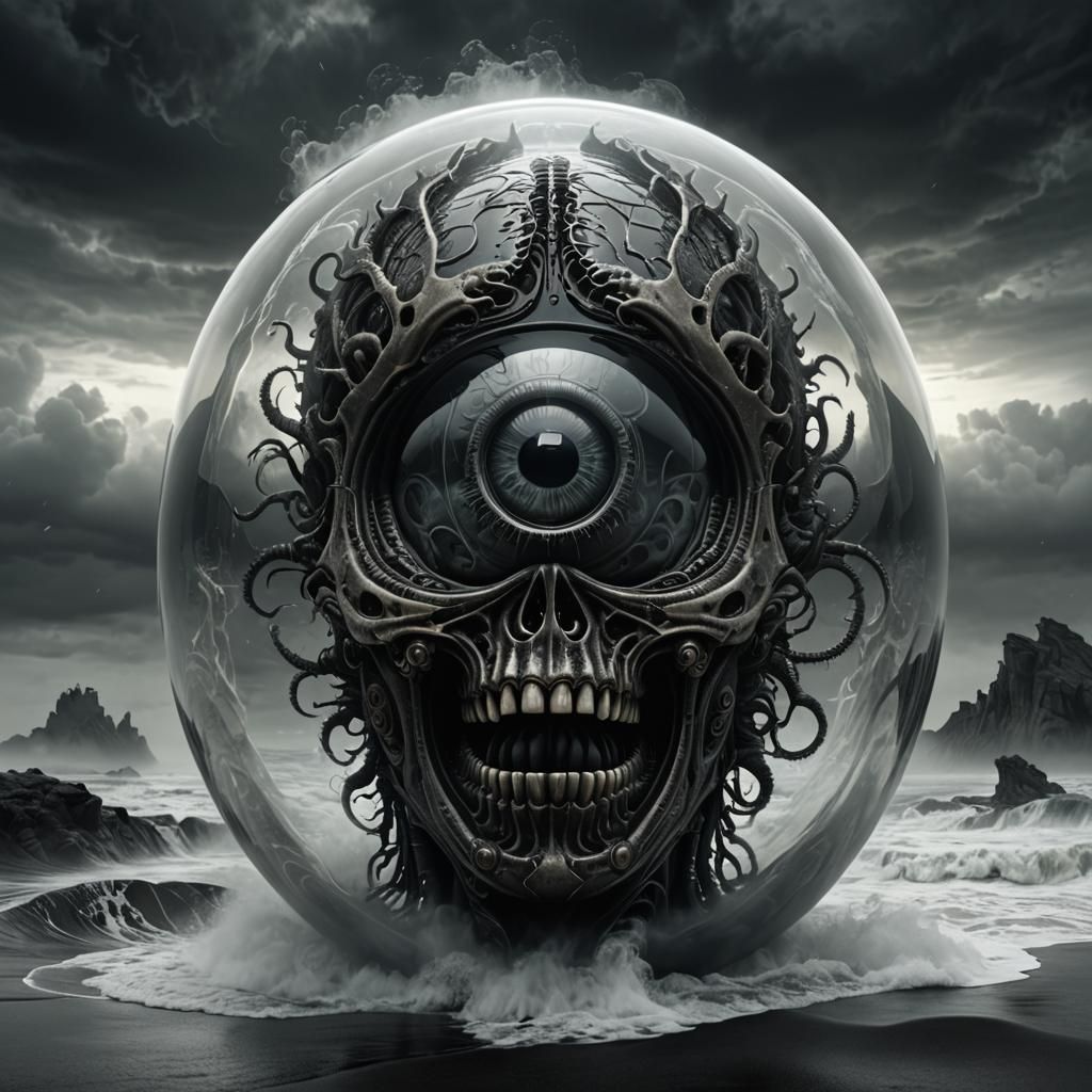 Ominous Beast Revealed in Glass: Biomechanical 3D Render