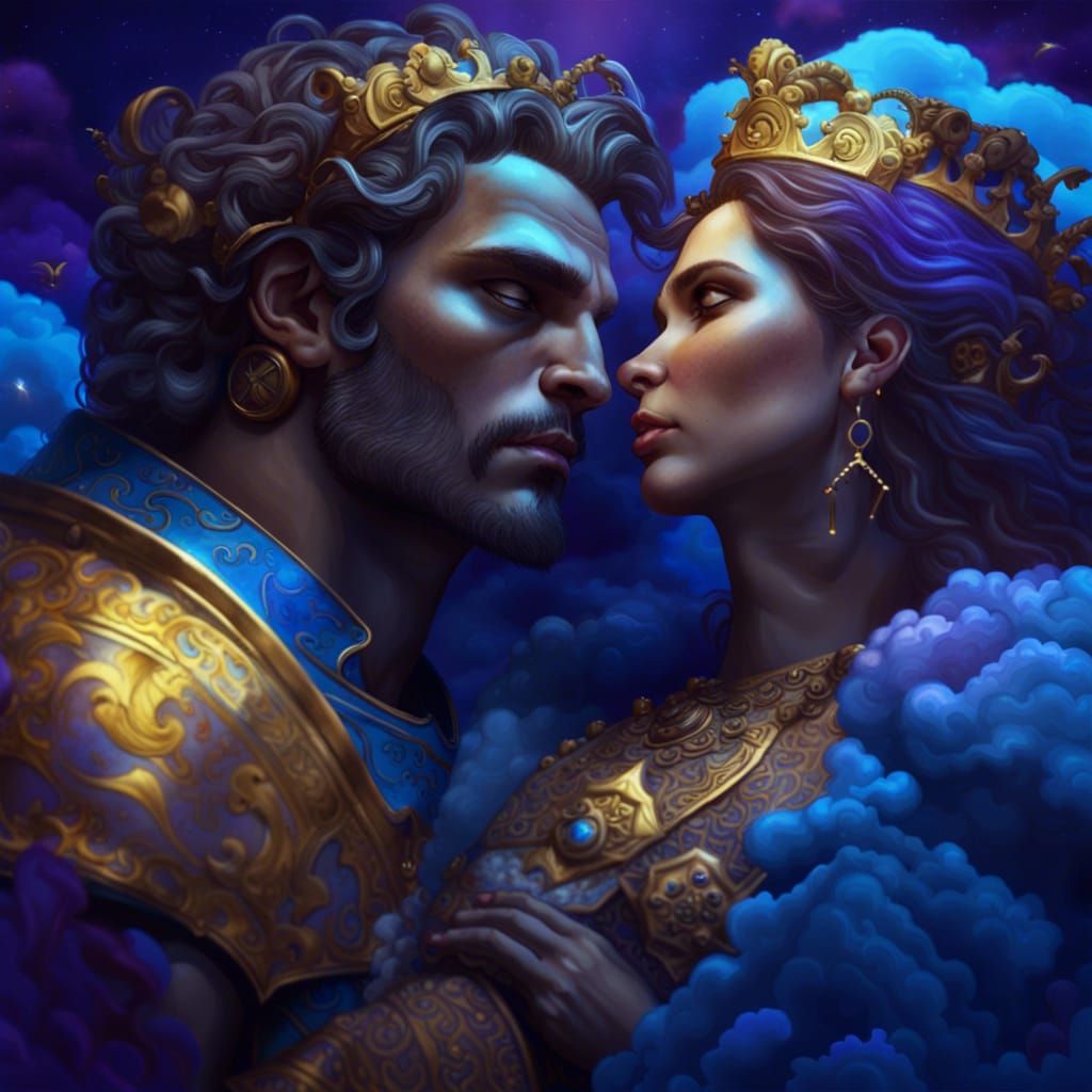 Zodiac King and Queen Kiss in Dark Fantasy Art