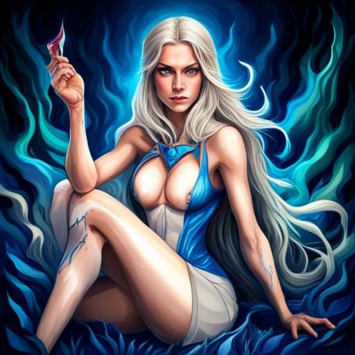 Albino Elf Sorceress in Graffiti Art Style