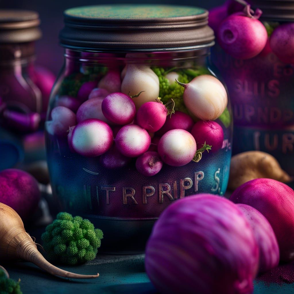 Visually Striking Jar of Lacto-Fermented Turnips