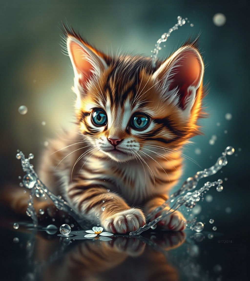Cute Kitten in Hyperrealistic Splash Art Style
