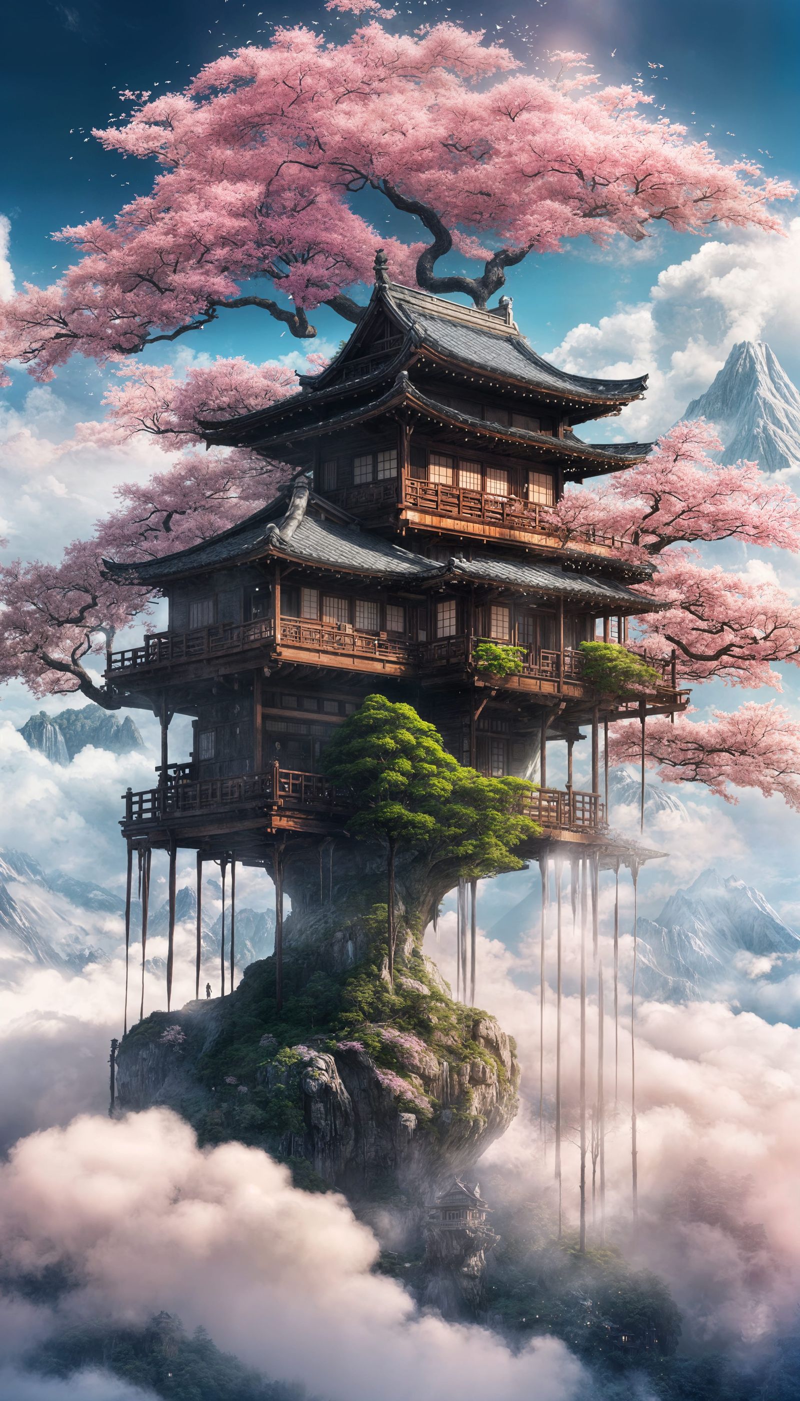 Ethereal Sakura Cloud Haven in Epic 8K Digital Painting