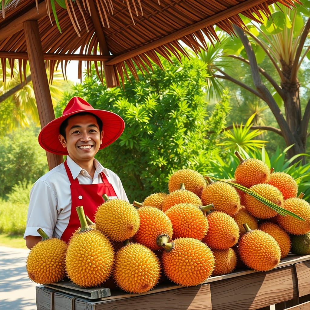 A roadside vendor selling durans