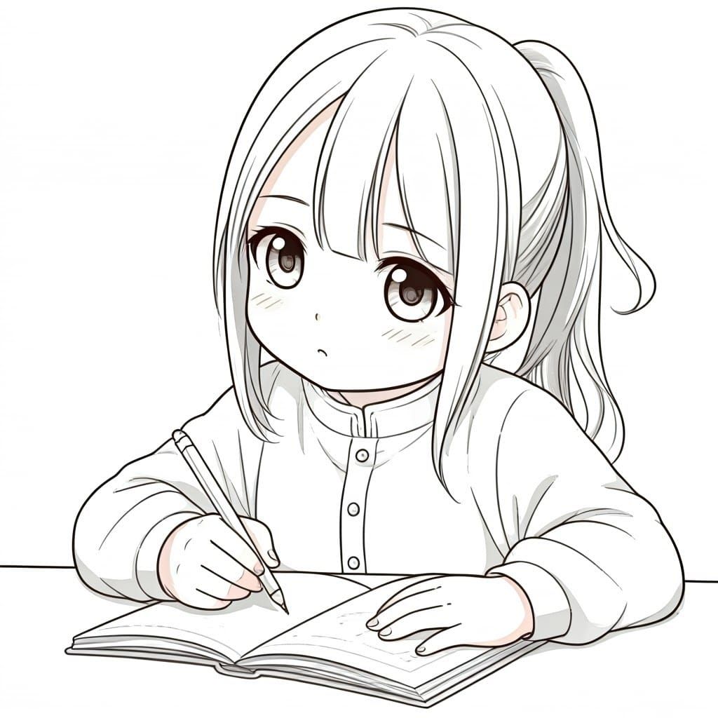 Japanese Kawaii Character in a Delicate Coloring Book Style