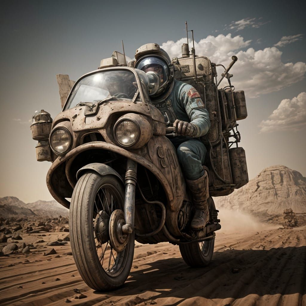Cosmonaut on Mars: Dustpunk Bicycle Adventure