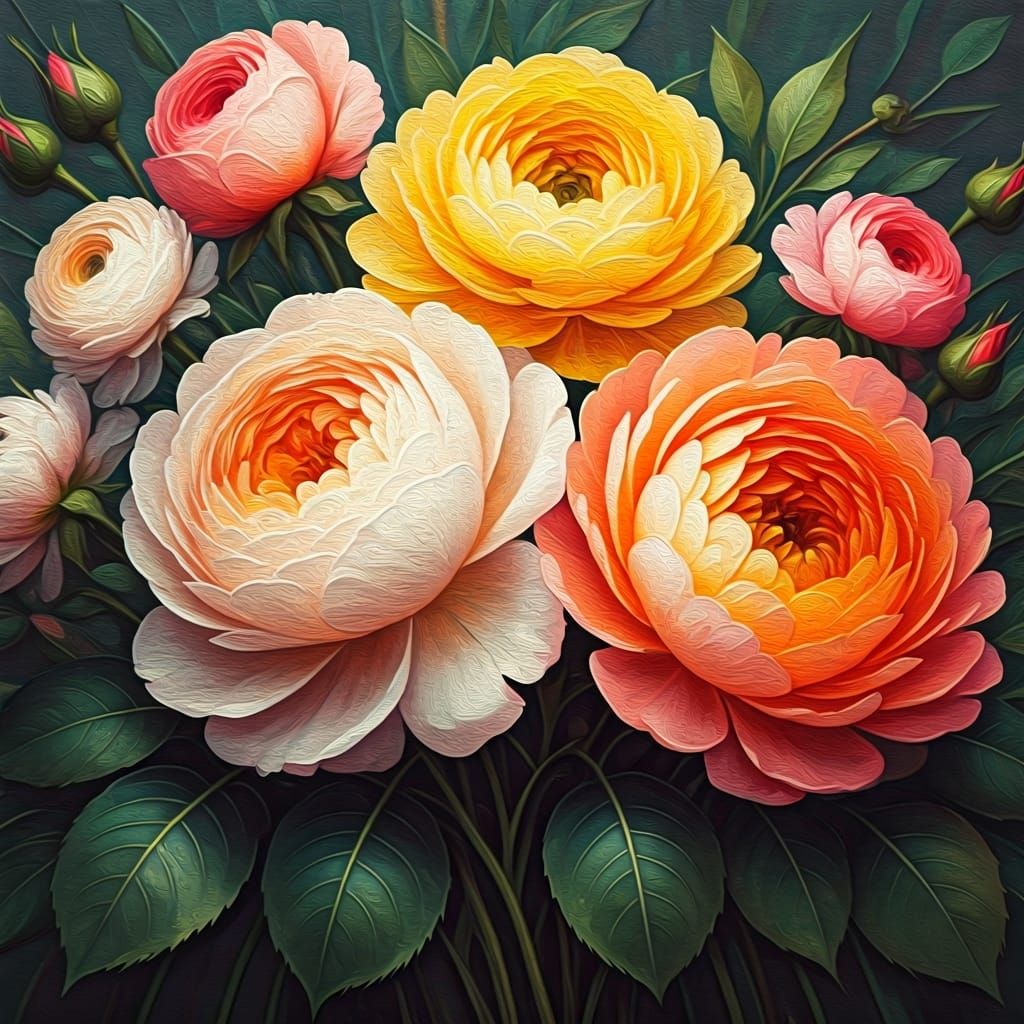 Kaleidoscopic English Garden Flowers in Gouache Style