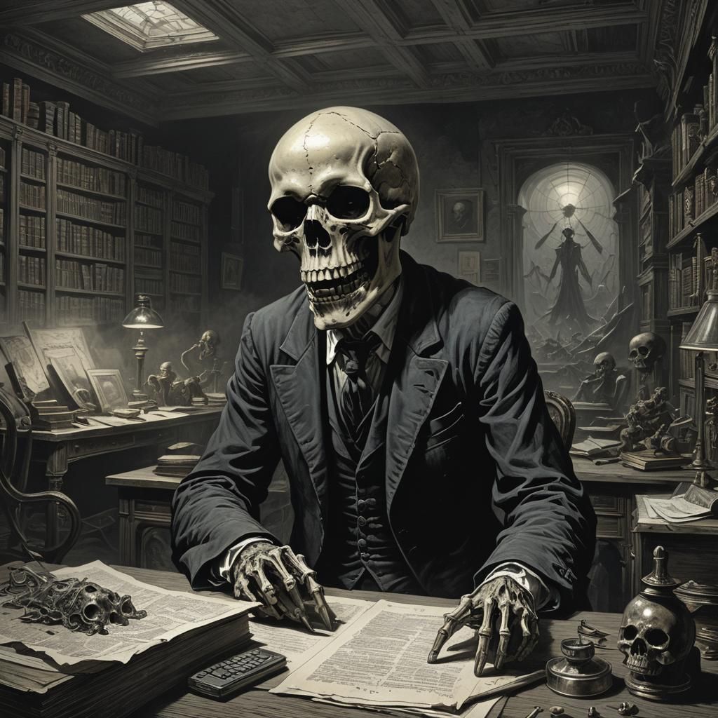 skull working in a office