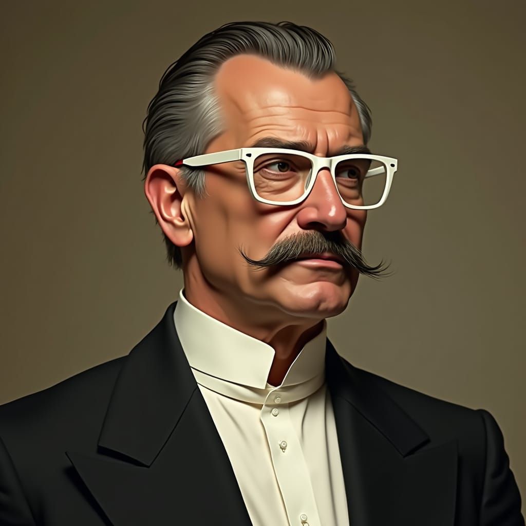 Elegant Man with Mustache in Expressive Realism Style
