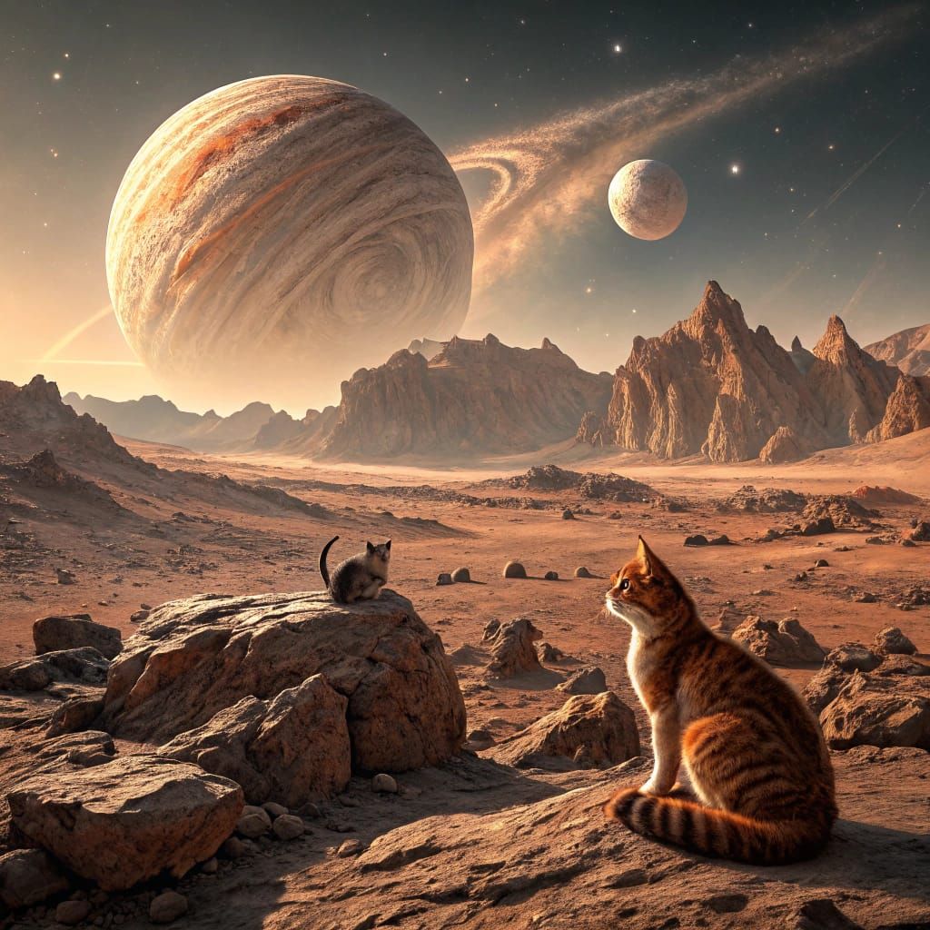 Rocky Landscape on Venus with a Majestic Gas Giant in the Sk...