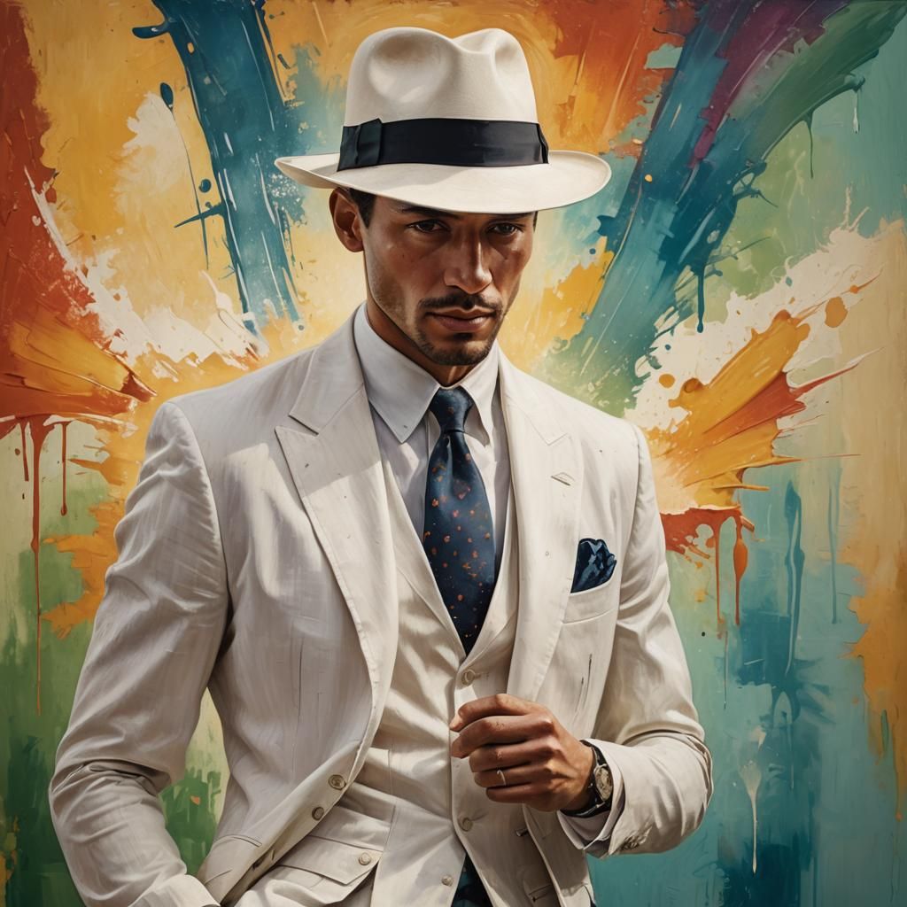 1930s Man in White Linen Suit, Hyperrealistic Art
