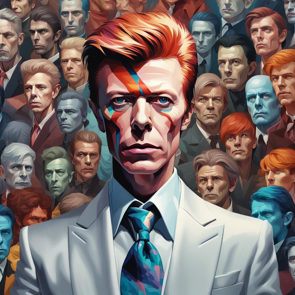 Surreal David Bowie Portrait in Art Gallery