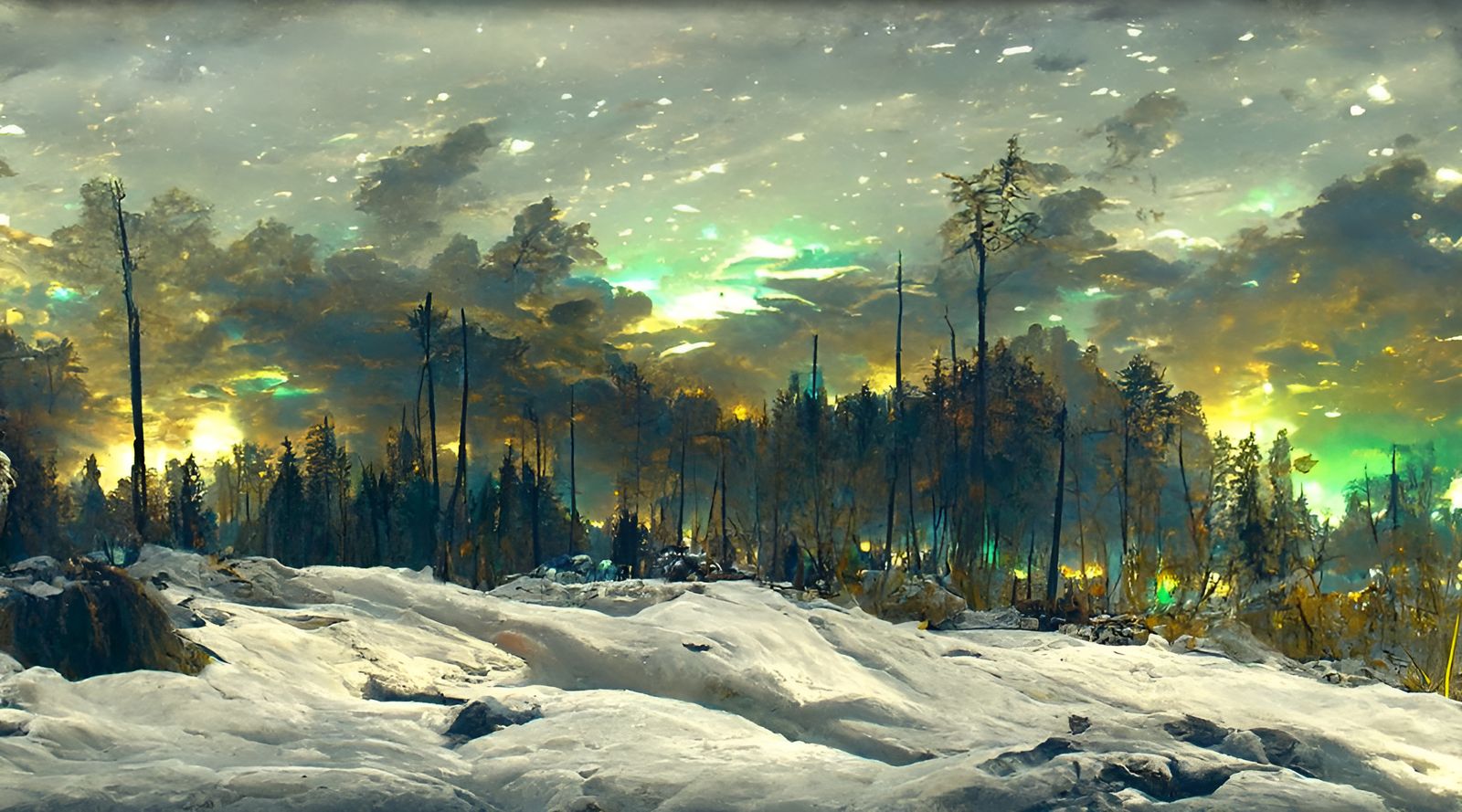 Post-Apocalyptic Winter Night: Aurora Landscape