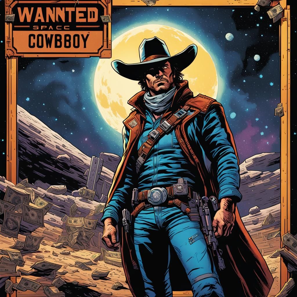 Space Cowboy Wanted Poster in Comic Book Style