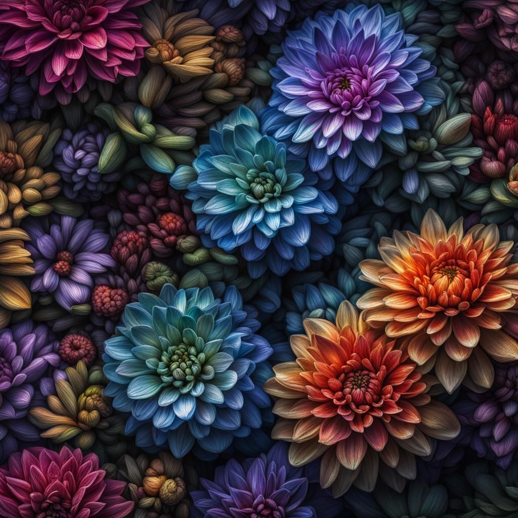Hyperrealistic Iridescent Flowers in Sharp Focus
