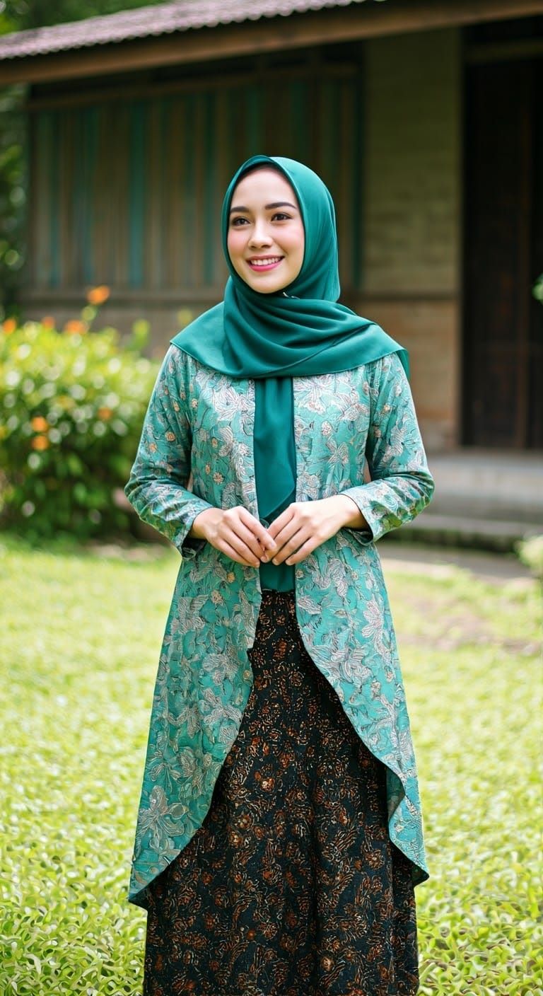 Woman in Batik Dress Near Waterfall