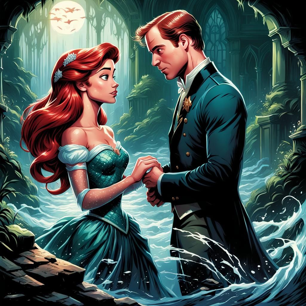 Ariel and Prince William in Comic Book Art
