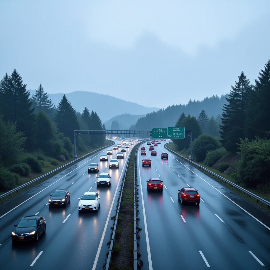 Highway at Night in the Rain