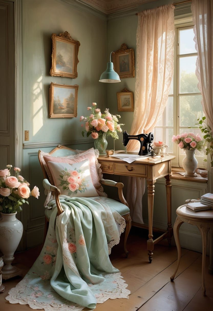 Vintage Sewing Sanctuary in Soft Golden Light