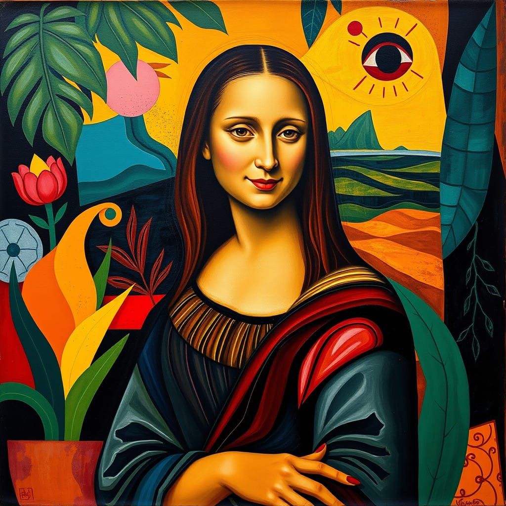 Enigmatic Woman in Vibrant Brazilian Modernist Landscape