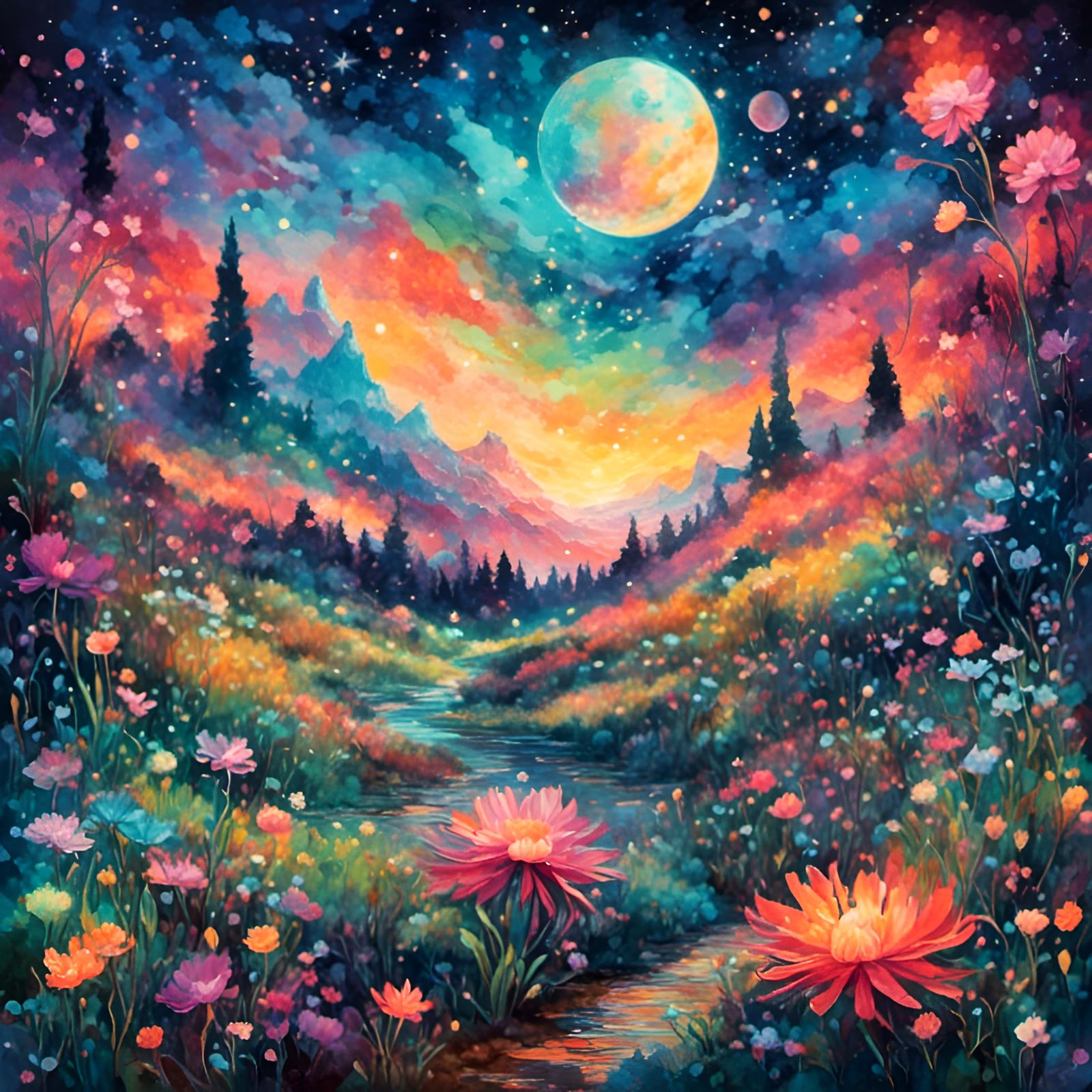 Bioluminescent Flower Field Art