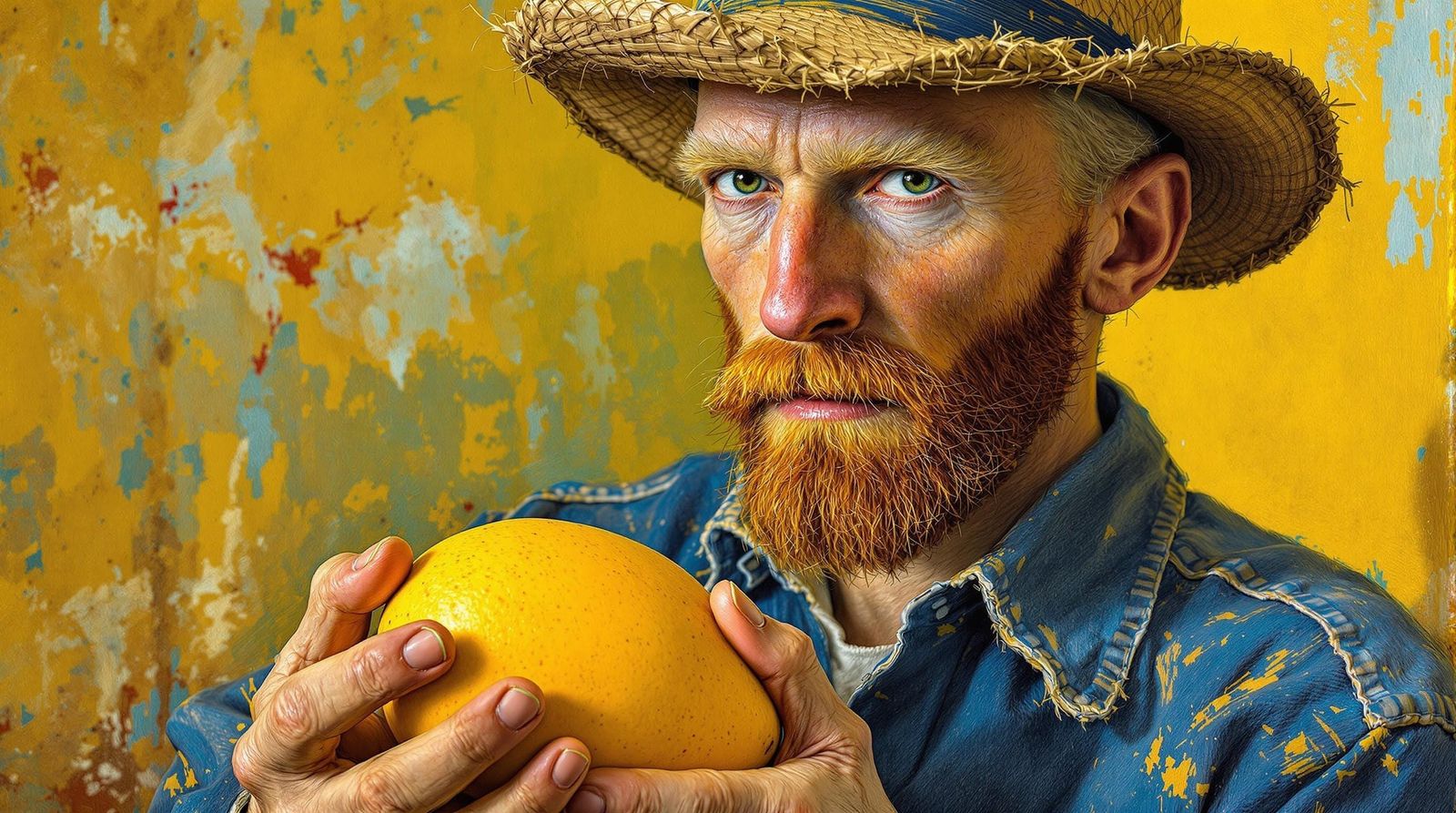 Vincent Van Gogh Paints with a Mango in a Sunny Day Portrait