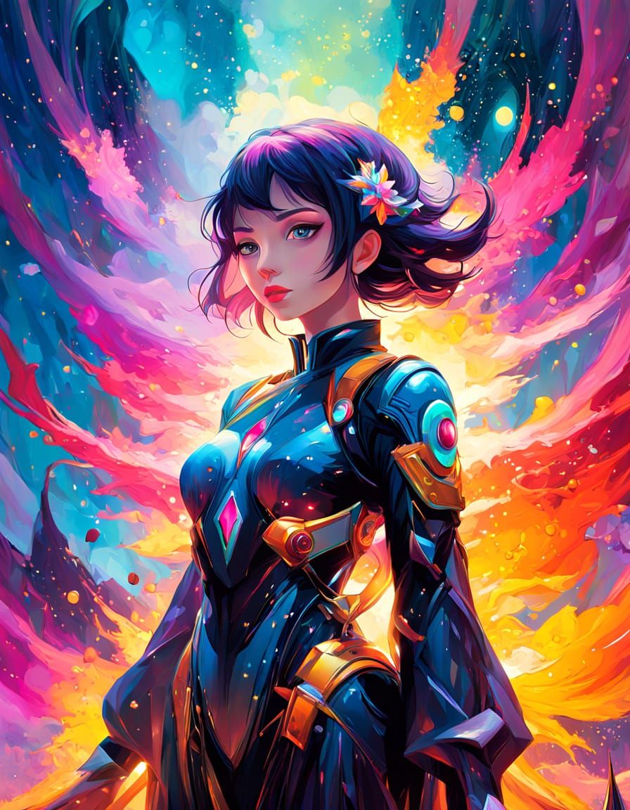 Vibrant Abstract Sculpture in Dreamlike Environment