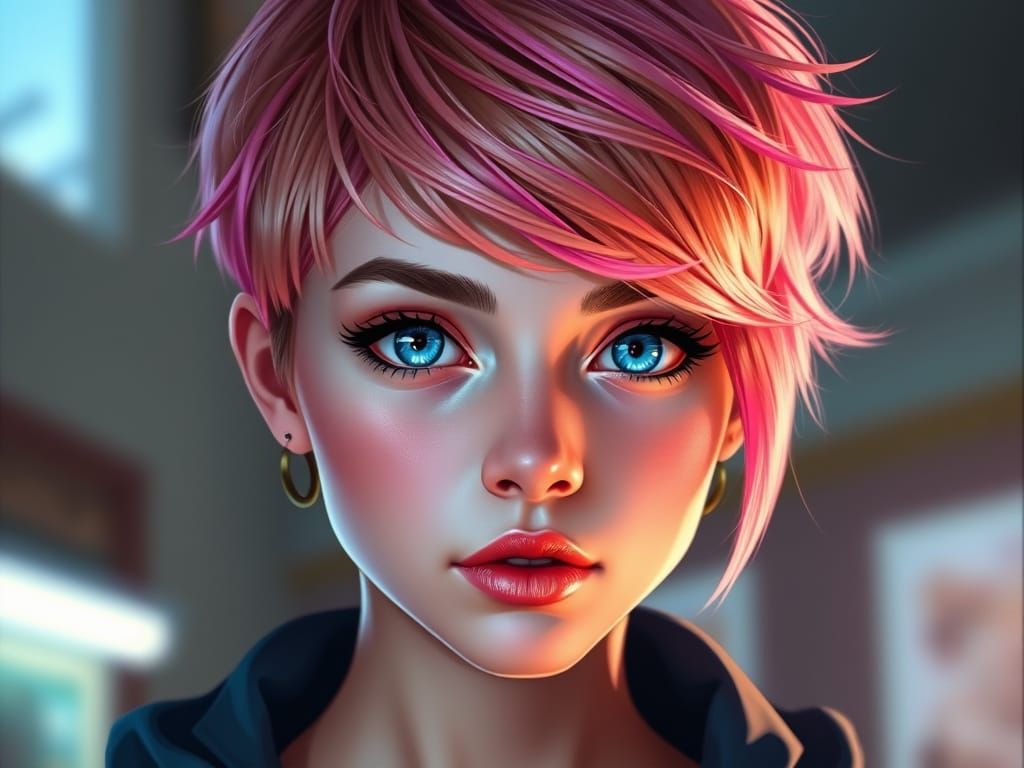 Young Woman Portrait with Strawberry Blonde Pixie Cut