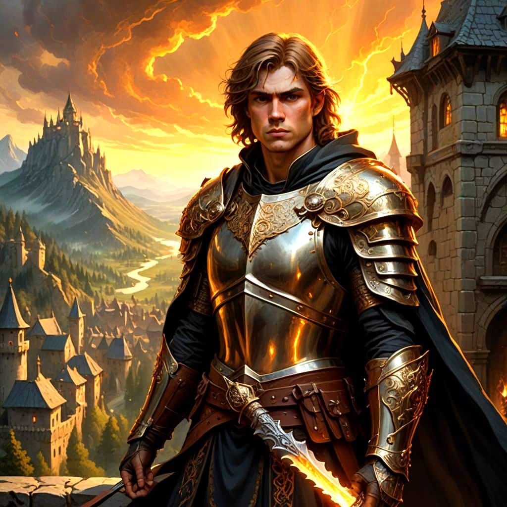 Dungeons and Dragons Fighter in Filigree Armor, Black Cape, ...