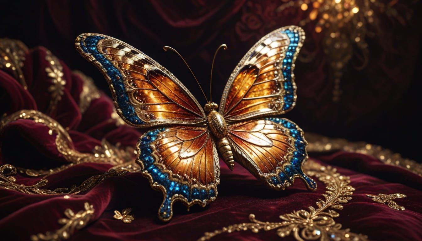 Sequined Butterfly on a Velvet Background