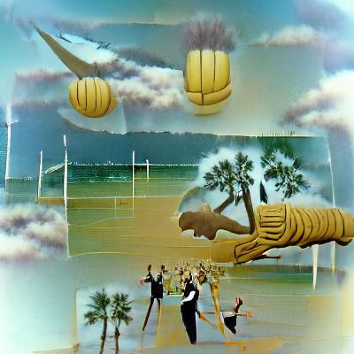 Retro Beach Volleyball Scene in Art Deco Style