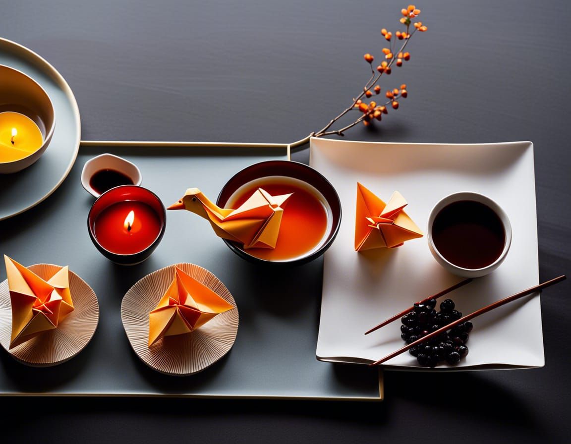 Origami Goose Food Photography with Paper Ducks