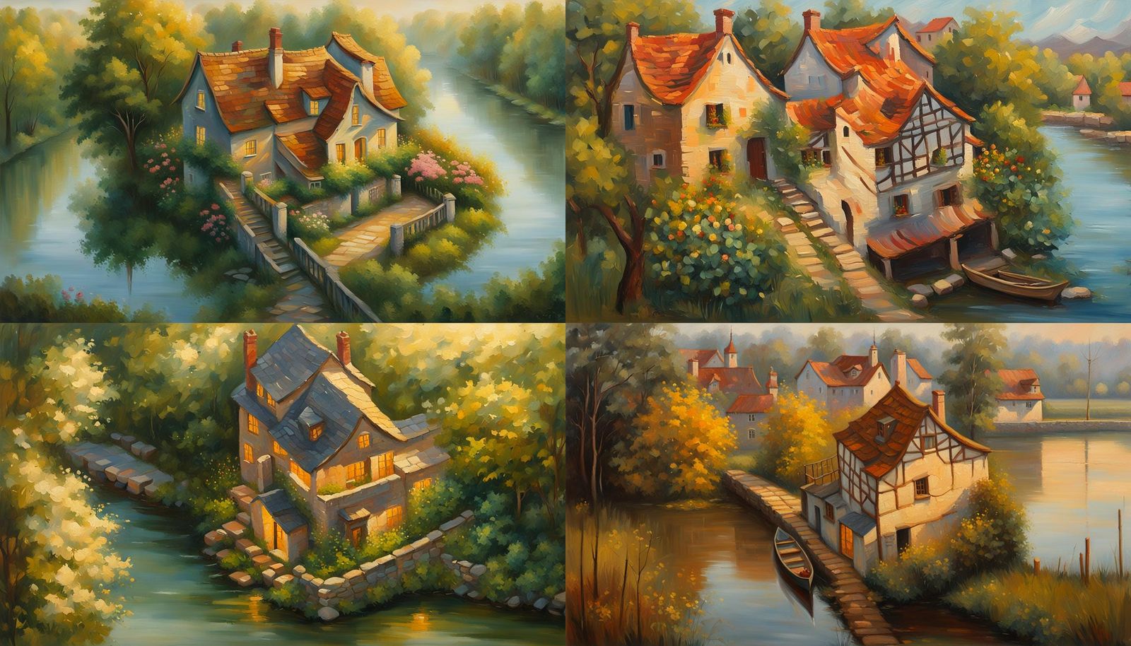 Medieval Town House with River Garden in Oil