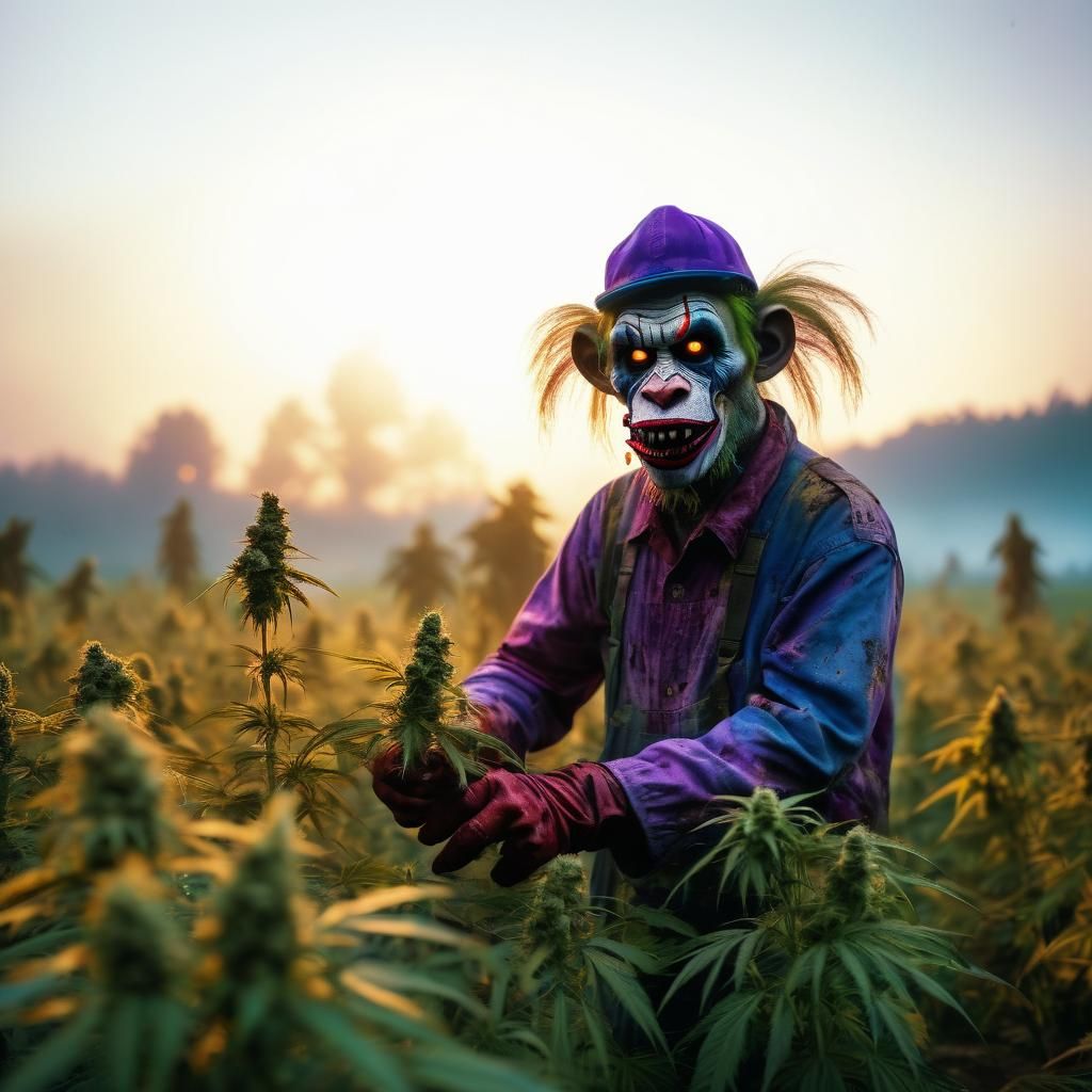 Zombie Clown Monkey Harvesting Cannabis: Cinematic Film Stil...