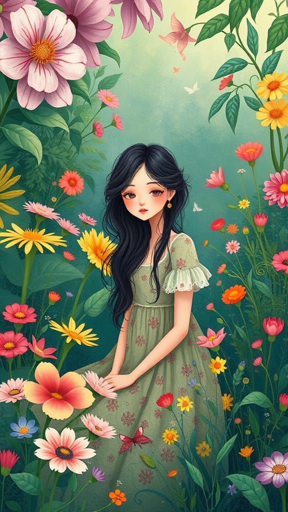 Ethereal Woman in a Blooming Garden