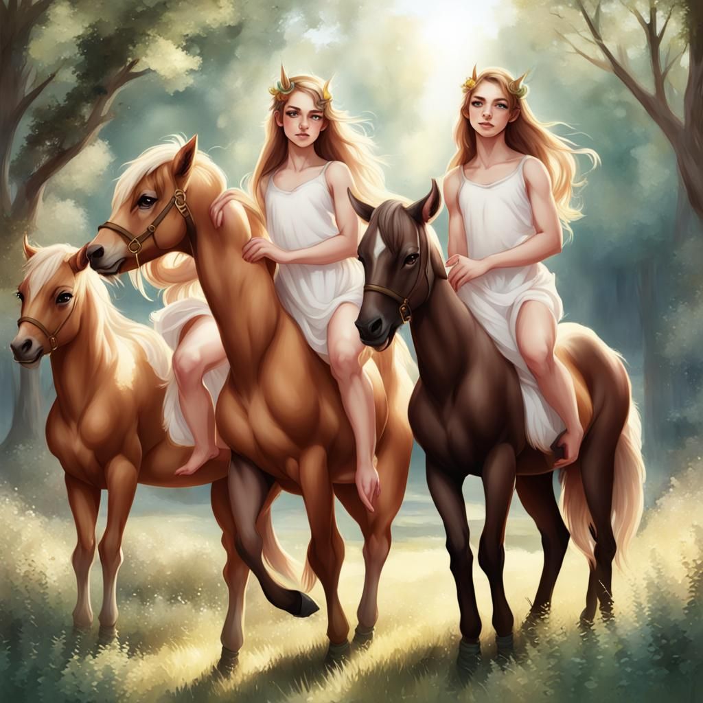 Beautiful Young Centaur Girls in a Field